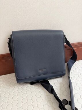 Michael Kors Navy Textured Leather Messenger Bag